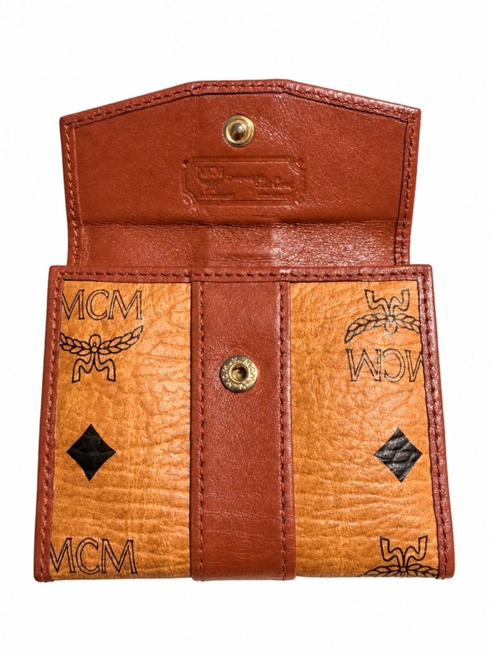 Authentic MCM Visetos Wallet Cognac Brown Monogram Leather Card Holder - Picture 3 of 7